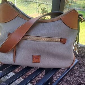 Dooney & Bourke Elephant Gray Pebble Leather Shoulder Bag with Tan Trim